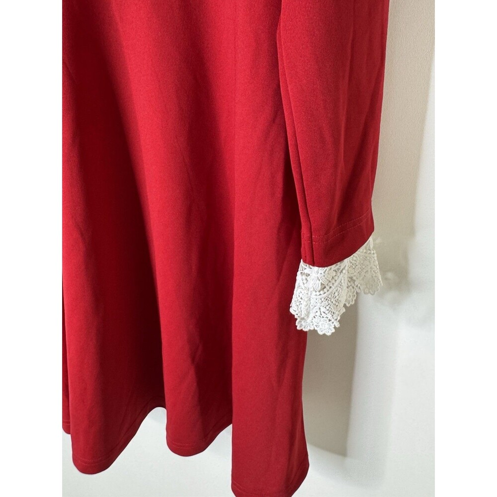 Hell Bunny Ricci Dress Deep Red Lace Collar Pin Up Rockabilly Red Large Goth Bow - Picture 4 of 16